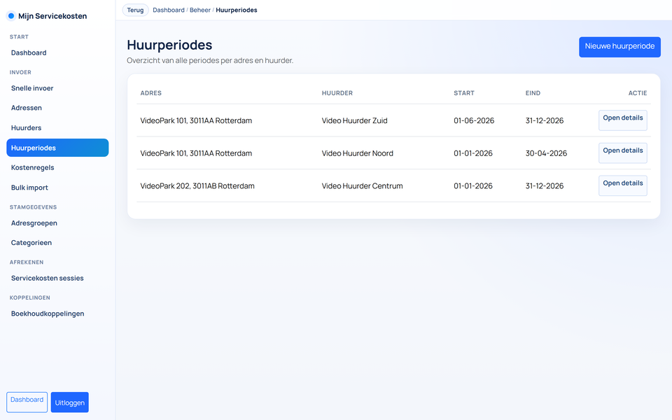 Excel of CSV import voor servicekosten