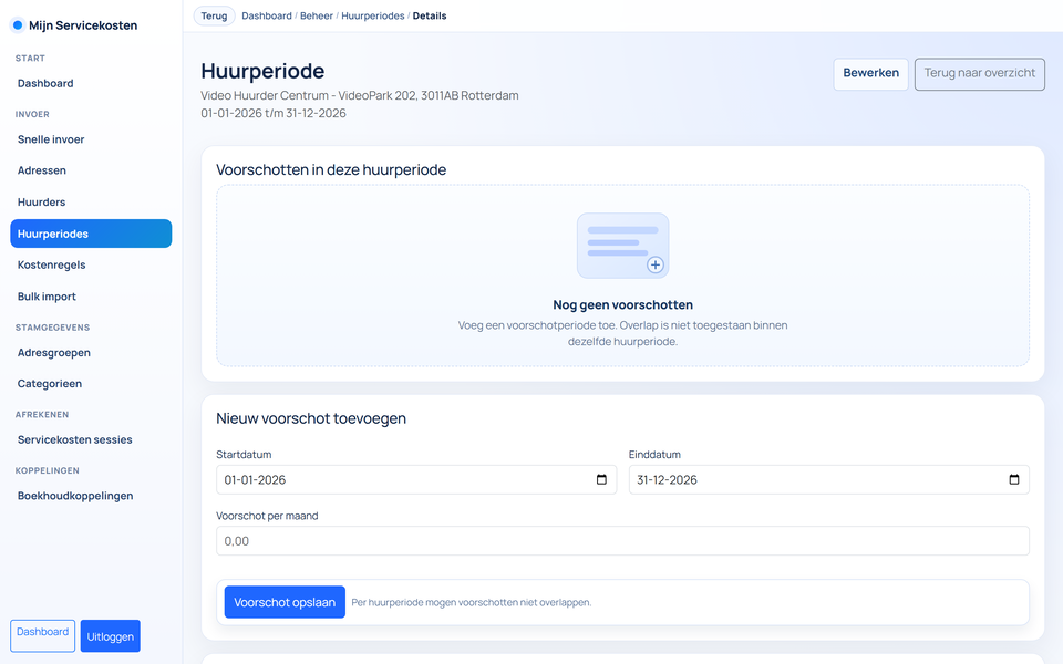 Boekhouding import opties voor servicekosten