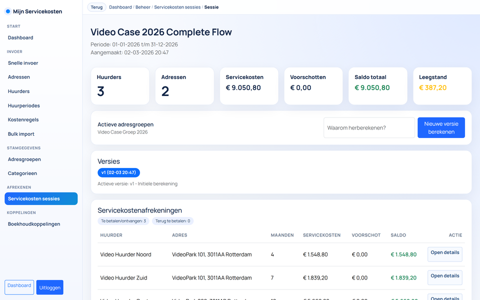 Afrekening berekenen in de app